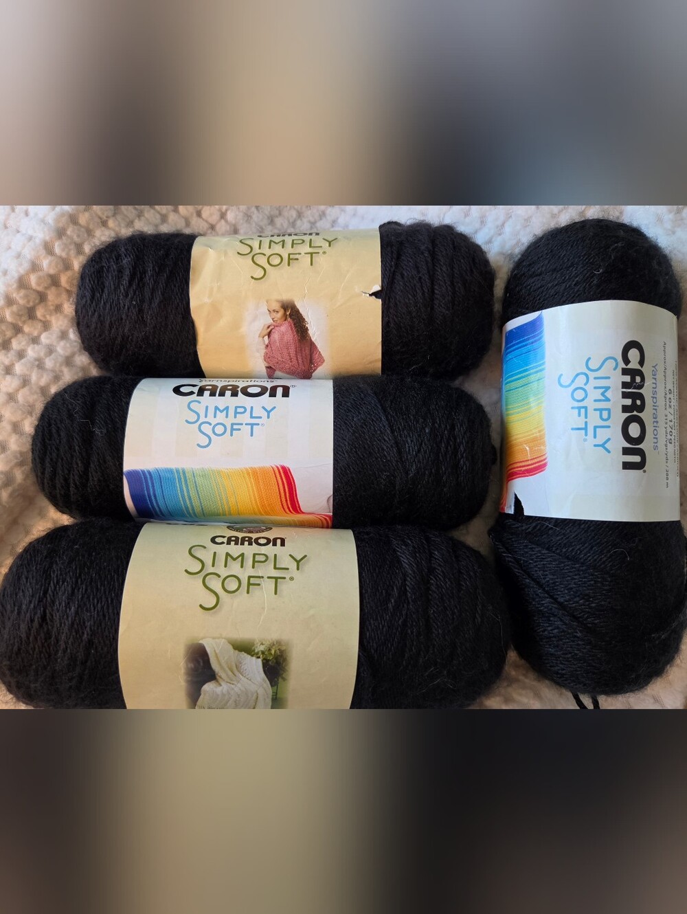 CARON SIMPLY SOFT BLACK YARN 4 SKEINS